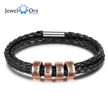 Customized Men Leather Bracelets with Family Names Rose Gold Color Beads Charm Bracelets Personalized Gift for Boyfriend/Father 2024 - buy cheap