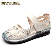 MVVJKE-Sandalias de gladiador de cuero para Mujer, zapatos de verano, de punta redonda, lisos, de cuero genuino 2024 - compra barato