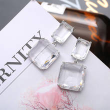 New Design Double Square Glass Drop Earrings For Women Color Shiny Geometric Dangle Earrings Girls Wedding Party Gift 2020 2024 - buy cheap