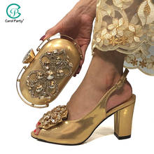 2020 Newest Fashion Design Italian Sweet Ladies Mathing Gold Color Shoes and Bag Set For Party Decorate with Rhiinestone 2024 - buy cheap