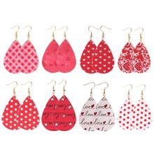 Lacoogh Polka Dot Pattern Print PU Leather Teardrop Earrings Women Fashion Love Heart Earrings Valentine's Day Jewelry Wholesale 2024 - buy cheap