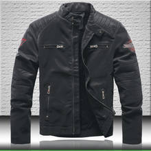 Мужские кожаные куртки, куртки 2020, Мужская Байкерская кожаная куртка, зимнее плотное пальто с вышивкой, Качественная мужская повседневная черная куртка-бомбер 2024 - купить недорого