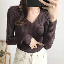 2020 basic v-neck solid autumn winter Sweater Pullover Women Female Knitted sweater slim long sleeve bodycon sweater cheap 2024 - buy cheap