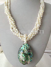 4 ROW White Nugget Baroque Pearl Necklace Abalone Pendant  18" 2024 - buy cheap