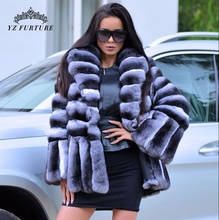 New Winter Women Real Chinchilla Rex Rabbit Fur Coat From All  Natural With Big Turn-down Collar Skin Genuine Outer Clothing 2024 - buy cheap