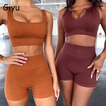 Giyu Sexy Knitted Two Piece Set Casual Sleeveless Crop Top Short Set 2022 Spring Summer Sport Tracksuit Women Clothing Outfits 2024 - buy cheap