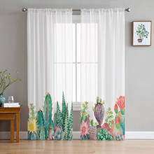 Cactus Watercolor Illustration Sheer Curtains for Living Room Bedroom Tulle Window Drapes for Kitchen Decoration 2024 - buy cheap