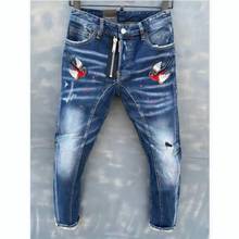 Pantalones vaqueros de diseño para hombre, Jeans ajustados con agujeros azules, T129 2024 - compra barato
