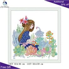 Joy Sunday красивая девушка украшение для дома RA310 14CT 11CT подсчитанный штамп Наслаждайтесь цветочной девушкой Набор для вышивки крестиком 2024 - купить недорого