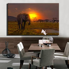 Paisaje de sabana africana con impresión HD, jirafa, elefante, lienzo, pintura, póster, arte de pared, imagen, sala de estar, decoración del hogar sin marco 2024 - compra barato