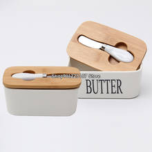 Nordic Ceramic Butter Box Wood Cover with Knife Butter Sealing Plate Storage Tray Dish Cheese Kitchen Food Container Butter Dish 2024 - buy cheap