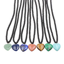 Short Chain Heart Pendant Necklace Lapis Lazuli Tiger Eyes Crystal Malachite Opal Aventurines Turquoises Stone Choker 16" A946 2024 - buy cheap