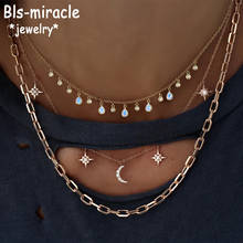 Boho Fashion Pendant Necklaces For Women Vintage Gold Crystal Star Moon Sun Water Drop Necklace Multilayer Female Jewelry Gift 2024 - buy cheap