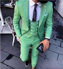 ANNIEBRITNEY Green Customize Notched Lapel Groom Tuxedos Casual Men Wedding Suits Prom Best Man Blazer Pants Male Suit Set 2019 2024 - buy cheap