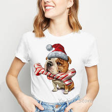 Camiseta con estampado de Pug de Navidad para mujer, camisetas para mujer, ropa para mujer, camiseta para amante de los perros, ropa urbana harajuku 2024 - compra barato