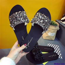 Chanclas de moda para mujer, sandalias de cuña con diamantes de imitación, zapatos informales, Size35-42 grandes, novedad de 2020 2024 - compra barato