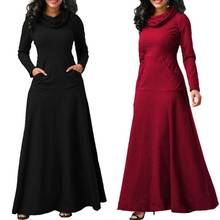 Plus Size Autumn Women Solid Color Cowl Neck Long Sleeve Maxi Dress with Pockets Cowl Neck Long Sleeve Maxi Dress with Pockets 2024 - buy cheap