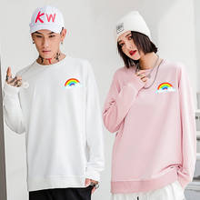 Ulzzang Street Style Hoodies Loose Thin Rainbow Stripe Print Sweatshirts Pullover Unisex Fall Cute Cotton Sweetshirts Schoolgirl 2024 - buy cheap