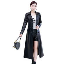 2022 NEW Real Leather Windbreaker Women Length Outerwear Fashion 7XL Slim Leather Coat Women Spring Autumn Jacket Female 2024 - buy cheap