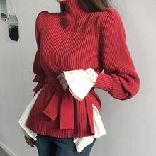 Suéter elegante coreano para Mujer, Jersey Vintage de cuello alto sólido, de manga larga, con fajas, para oficina, otoño e invierno, 2020 2024 - compra barato
