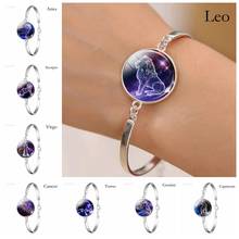 Joyería de 12 Constelaciones, signos del zodiaco, cabujón de cristal, pulsera ajustable, brazalete de moda, escorpio, Aries, Leo, regalo de cumpleaños 2024 - compra barato