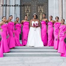 Mbcullyd Fuchsia Satin Mermaid Bridesmaid Dresses 2020 Stylish Long Wedding Dress Party With Big Bow Robe Demoiselle D'honneur 2024 - buy cheap
