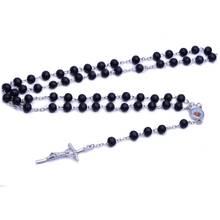 QIGO Black Wood Beads Strand Necklace Long Cross Rosary Necklace Catholic Prayer Jewelry 2024 - buy cheap