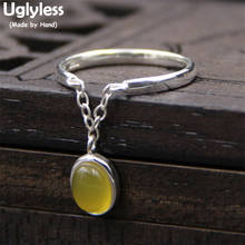 Uglyless Real S925 Sterling Silver Women Chains Tassel Rings Natural Yellow Chalcedony Oval Dress Rings Personalized Fine Bijoux 2024 - buy cheap