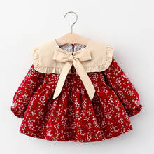 FOCUSNORM Newly Autumn Baby Girls Dress Flowers Print Bowknot Long Sleeve A-Line Mini Princess Dress 2024 - buy cheap