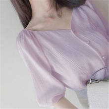 Blusas camisa feminina três quartos manga lanterna botões gola v elegante estilo coreano slim liso fada tendência novo 2024 - compre barato