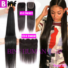40 Inches Straight  Bundles with Closure Peruvian Remy Hair Extension 3/4 Bundles With Frontal Pre-Plucked With Baby Hair 2024 - buy cheap