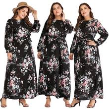 Dubai Women Long Maxi Dress Floral Printed Abaya Round Neck Cocktail Islamic Clothing Arab Long Sleeve Dress 2019 Autumn Fashion 2024 - buy cheap