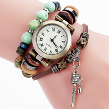 Дропшиппинг винтажные женские бисерные & браслет с колокольчиками часы роскошные кожаные женские платья кварцевые наручные часы Relogio Feminino 2024 - купить недорого