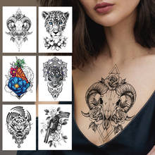 Tatuagem temporária com flor de ovelha e tigre, tatuagens temporárias para mulheres e homens, meninas e adultos, adesivo de tatuagem de henna, preto, tatuagens grandes 2024 - compre barato