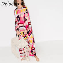 Delocah-novo maxi vestido estampado feminino de verão, vestido longo de férias com manga morcego rosa, moda praia, 2021 2024 - compre barato