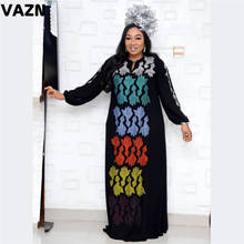 Женское шифоновое платье макси VAZN, черное свободное платье с длинным рукавом и круглым вырезом в стиле ретро, модель 2020 2024 - купить недорого