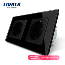 Livolo-Panel de cristal negro con toma de corriente europea, Panel de cristal de color negro, 110-250V, 16A, VL-C7C2EU-12 de pared 2024 - compra barato