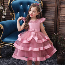 Vestido de princesa infantil feminino, vestido de bolo inchado com tecido gaze para bebês meninas roupas para festa à noite vestido de aniversário 2024 - compre barato