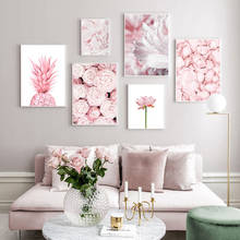 Adesivos de parede autoadesivos, rosa, abacaxi rosa, posteres de parede, nórdico, impressão floral, imagens para decoração de sala de estar 2024 - compre barato