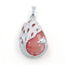 Popular Silver Plated Peacock Wrap Cherry Quartz Water Drop Pendant Blue Sand Stone Jewelry 2024 - buy cheap