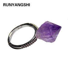 Runyangshi 1 pc pedra natural lavanda ametista original anel de pedra feminino original pedra aberto anel criativo atacado 2024 - compre barato