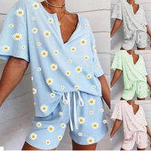 Women's Sleepwear Daisy Floral Print Short Set Pajamas For Women Pajama Set Sweet Short Sleeve T Shirts & Shorts Summer Pijama 2024 - buy cheap