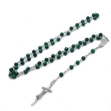 Qtigo-collar de cruz de piedra verde para mujer, joyería Católica 2024 - compra barato