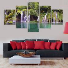 Home Decoration Waterfall View Lake Tree Canvas Painting Wall Art 5pcs Poster Modular Picture No Frame For Bedside Background 2024 - buy cheap