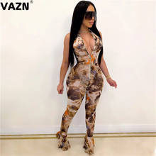 VAZN 2020 Hot Women Ladies Sexy V-neck Tie Dye Print Shinny Rompers Shinny Jumpsuit Sexy Fashion Sleeveless Jumpsuits 2024 - buy cheap