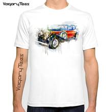 Camiseta informal de manga corta para hombre, ropa de calle masculina con pintura de acuarela de automóvil Vintage, color blanco, novedad de verano 2024 - compra barato