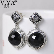 V.YA 925 Sterling Silver Drop Earrings Natural Black Agates Teardrop Beads Dangle Earrings Elegant Women Wedding Jewelry 2024 - buy cheap