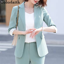 Colorfaith 2022 New Summer Women's Sets 2 Piece Matching Pants Casual Striped High Waist Half Sleeve Office Lady Suit WSE88235 2024 - buy cheap