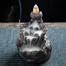 Teahouse incensário cascata de lótus com refluxo reverso de incenso, queimador de cerâmica, incensário com suporte para decoração de casa 2024 - compre barato