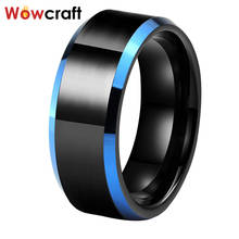 8mm Black Blue Tungsten Carbide Rings for Men Wedding Band Engagement Ring Polished Comfort Fit 2024 - buy cheap
